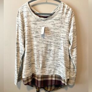 Women's Heathered Cream Layered Hem Knit Top